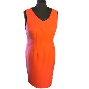 Jones Studio Sleeveless Sheath Dress Sz 12 Orange Red V-Neck Career Classic Fit